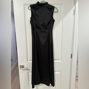 Elegant Satin Black Sleeveless Dress